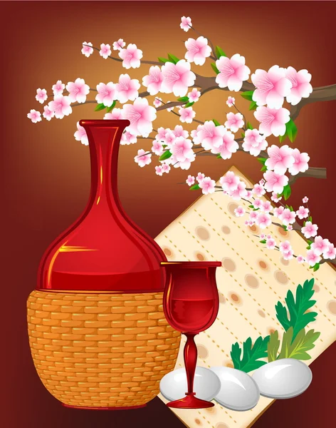 stock vector Jewish celebrate pesach passover with eggs, matzo and flowers