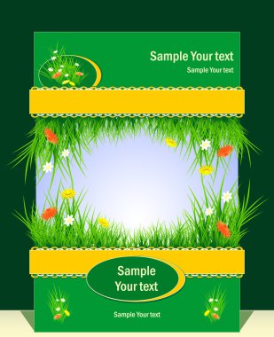 Frame with grass and field flowers for presentation var 2 clipart