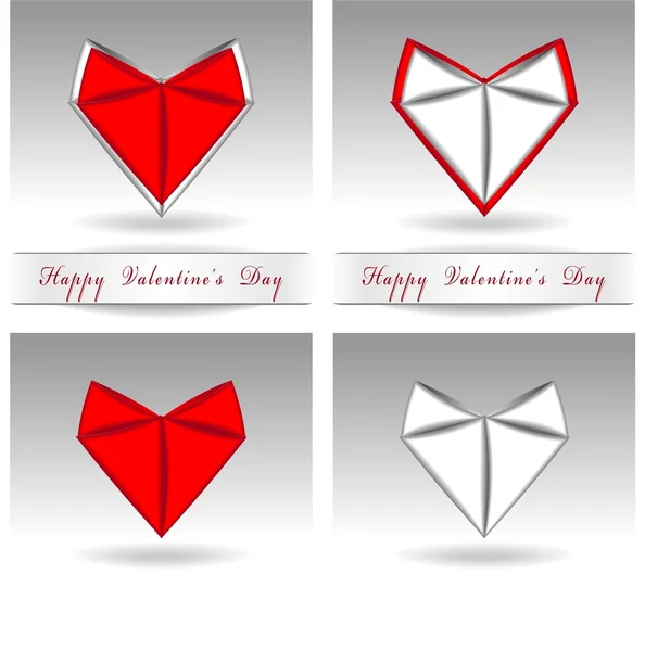 Origami Сердце красный и белый цвет. День валетинцев — стоковый вектор