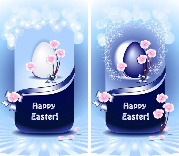 Set Happy Easter in blue color — Stock Vector