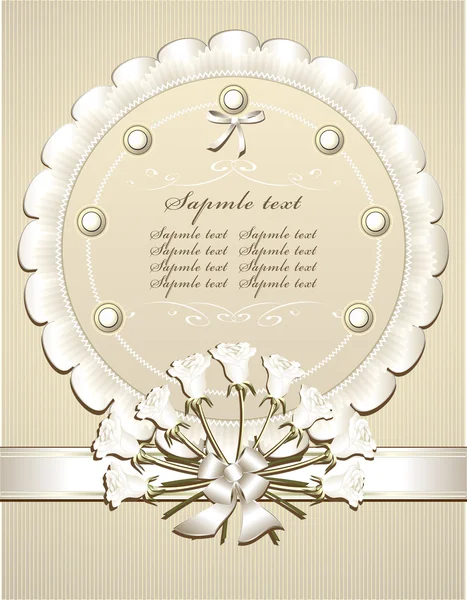 Düğün kutlama veya davetiye ile beyaz güller — Stok Vektör