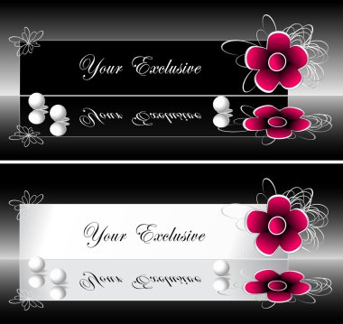 Exclusive labels banners with red flower and pearls clipart