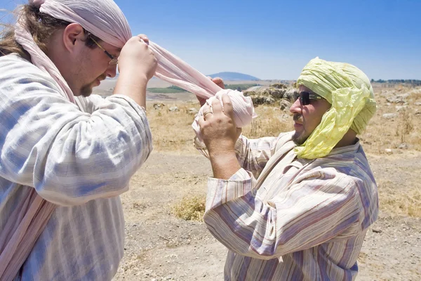 stock image Two men clad as Saracenes