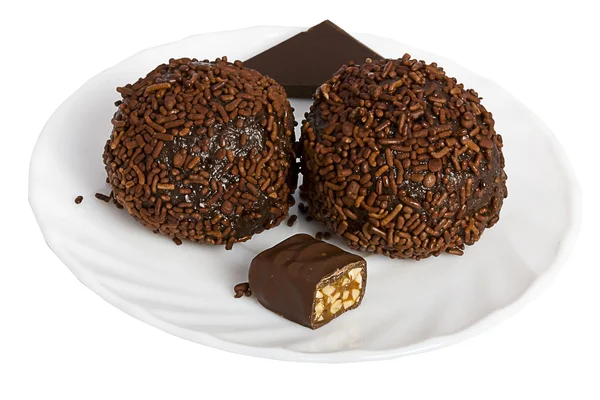 Choklad desserter på ett tefat — Stockfoto