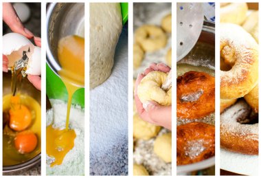 Donuts making collage. Six photos. clipart