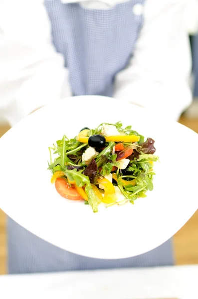 stock image Fresh Greek salad on white plate