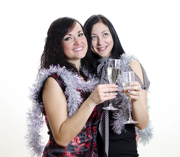 Christmas: two girls congratulates — Stock Photo, Image