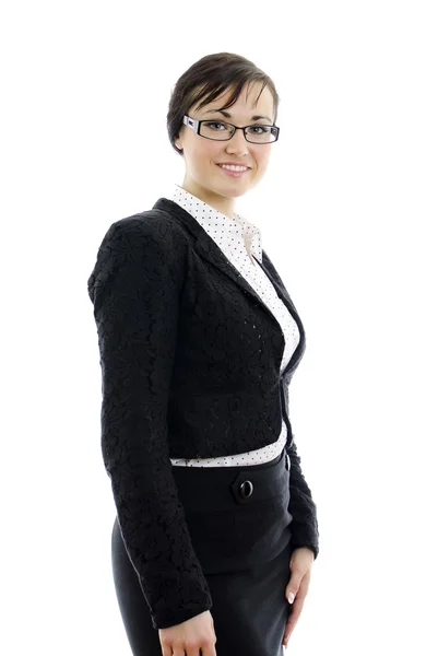 Mujer de negocios sonriente en gafas aisladas sobre fondo blanco —  Fotos de Stock