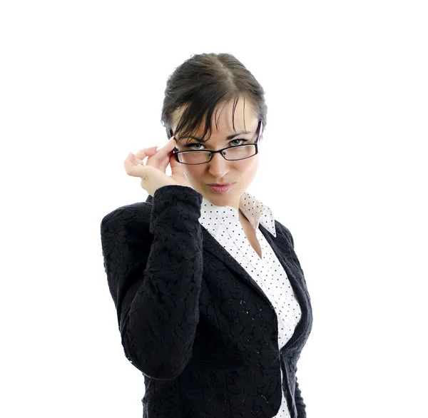 Ділова жінка з окулярами ізольована на білому — стокове фото