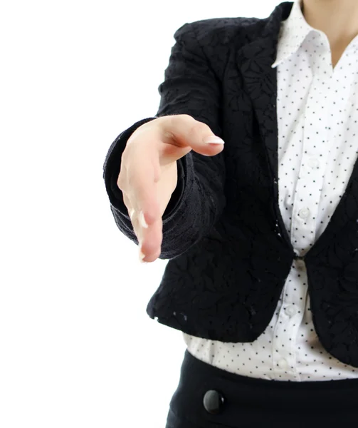 Бізнес-леді рукостискання ізольовані на білому — стокове фото