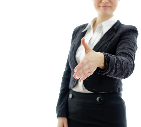 Üzleti nő kézfogás elszigetelt fehér — Stock Fotó