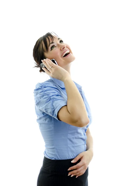Wanita bisnis berbicara di telepon, terisolasi di atas putih — Stok Foto