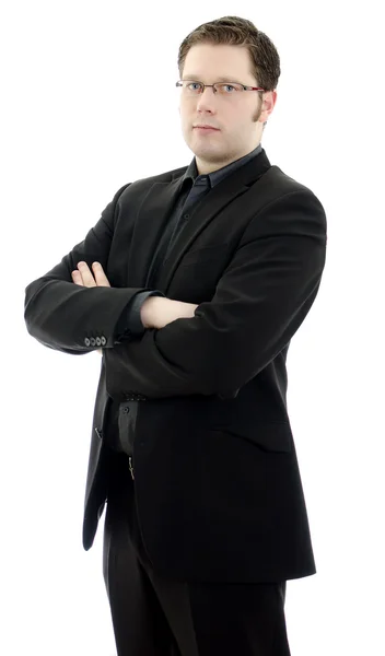 Portret przystojny młody biznes człowiek w okularach z rękami skrzyżowanymi. ISO — Zdjęcie stockowe