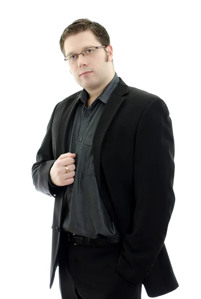 Портрет красивого молодого бізнесмена в окулярах. Ізольовані на білому спині — стокове фото