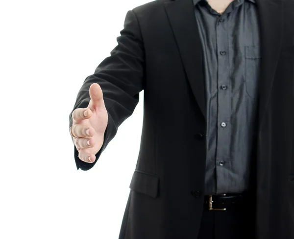 Corpo de empresário apertando a mão, isolado em fundo branco com cópia sp — Fotografia de Stock