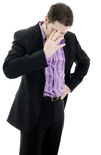 Portrait of a young business man looking depressed from work. Isolated over — Stock Photo, Image
