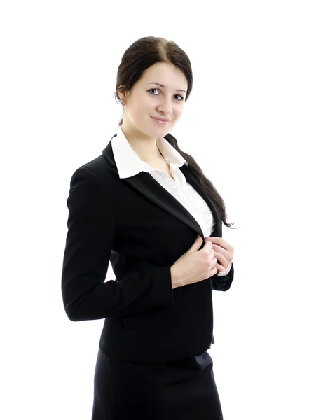 Ritratto di una giovane donna d'affari attraente con le mani giunte. Isolato o — Foto Stock