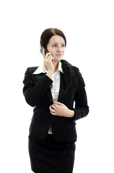 Portret kobiety młody atrakcyjny biznes z telefonu komórkowego. na białym tle o — Zdjęcie stockowe