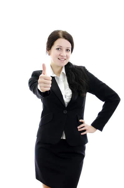 Portrait of a young attractive business woman with thumbs up gesture. Isola — Stock Photo, Image