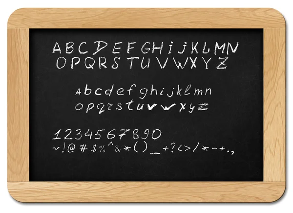 stock image Chalkboard with alphabet letters, numbers and symbols for your own text. Is