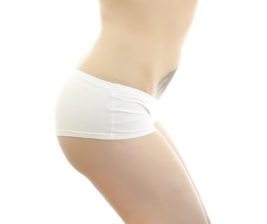 güzel kadın bedeni geri ass. Beyaz arka plan üzerinde izole.