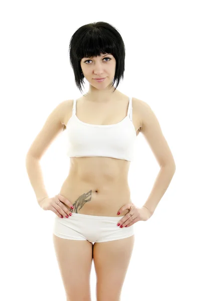Fitness nő portréja. elszigetelt fehér background. — Stock Fotó
