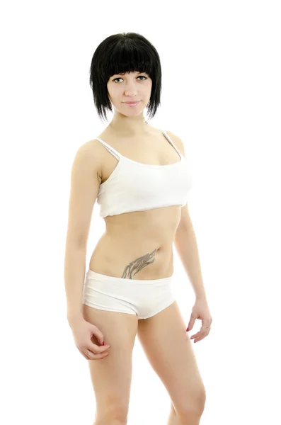 Retrato de mulher fitness. Isolado sobre fundo branco . — Fotografia de Stock