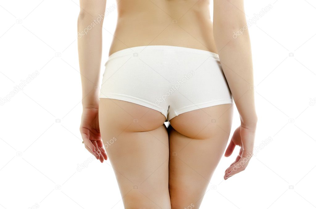 Beautiful female body back ass. Isolated on white background