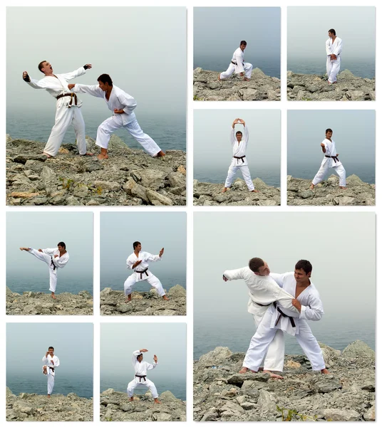 Karate-Kampfcollage. bestehend aus zehn Fotos. — Stockfoto