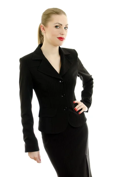 Executive woman in black suit. Isolated on white. — Stock Photo, Image