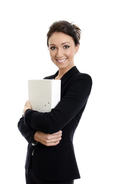 Портрет деловой женщины с папкой. Изолированные на белом . — стоковое фото