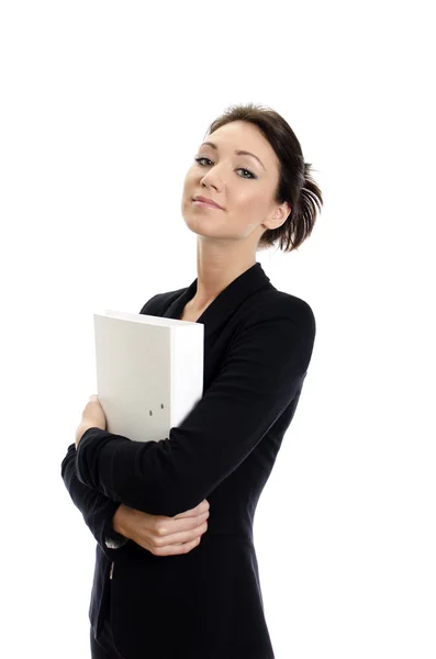 Portret van zakenvrouw met map. geïsoleerd op wit. — Stockfoto
