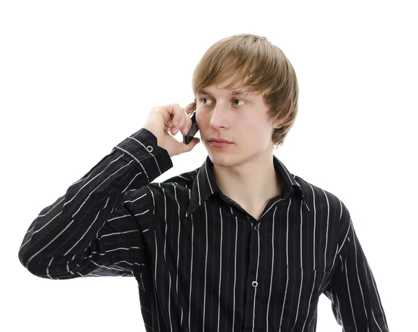 Un hombre guapo llamando por celular. Aislado sobre blanco . —  Fotos de Stock