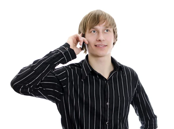 Un hombre guapo llamando por celular. Aislado sobre blanco . —  Fotos de Stock