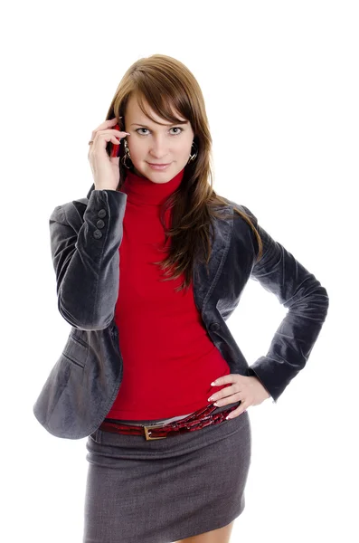 Business woman talking by mobile phone. Isolated on white. — Stock Photo, Image