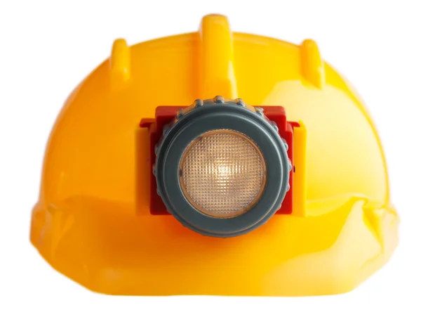 Capacete de construção com uma lanterna — Fotografia de Stock