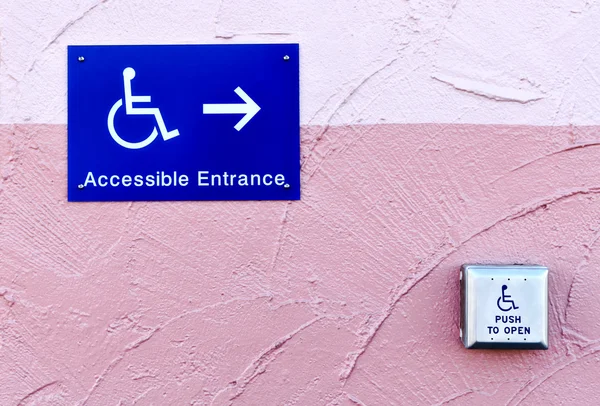 Handicap entrance sign and button — Stock Photo, Image