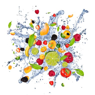 Mix fruits in splash clipart