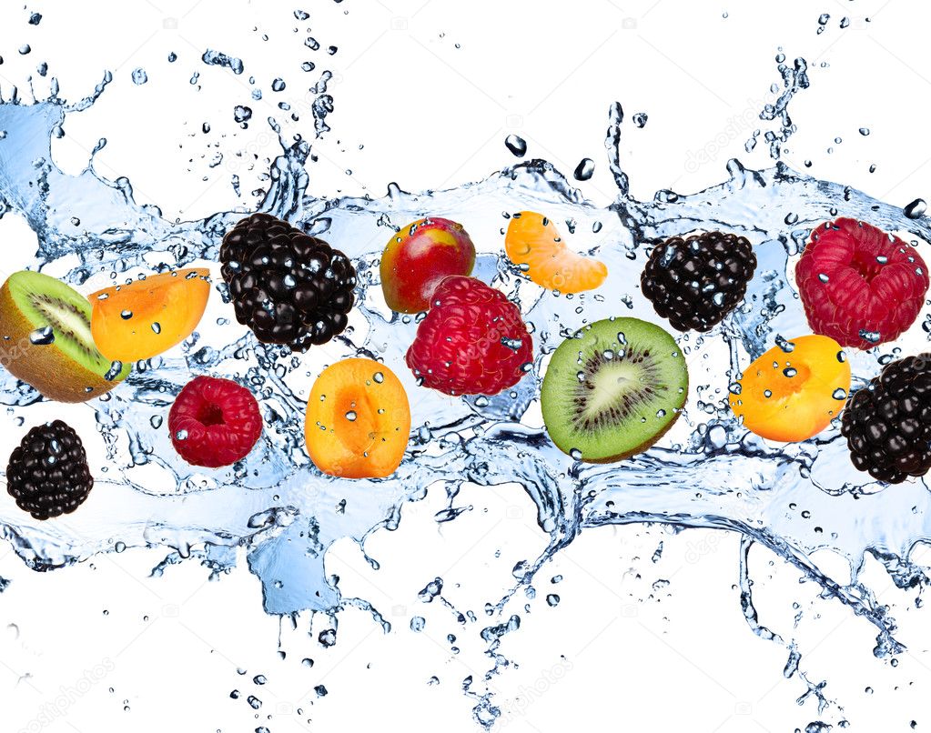 Fresh Fruits With Water Splash Isolated On White Stock Photo, Picture and  Royalty Free Image. Image 18562160.