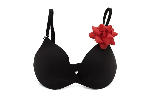 Black Bra with a red bow — Stock Photo, Image