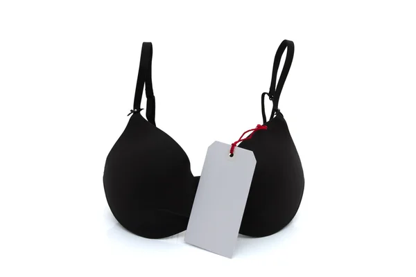 Black Bra with a gift tag — Stock Photo, Image