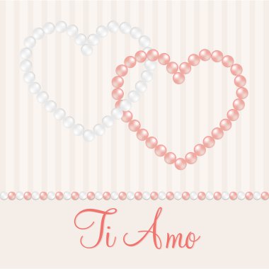 White and pink inter linked pearl heart card in vector format. clipart