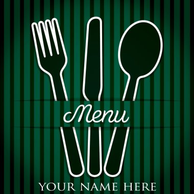 Turquoise and green Cutlery theme checkered paper cut out menu in vector format. clipart