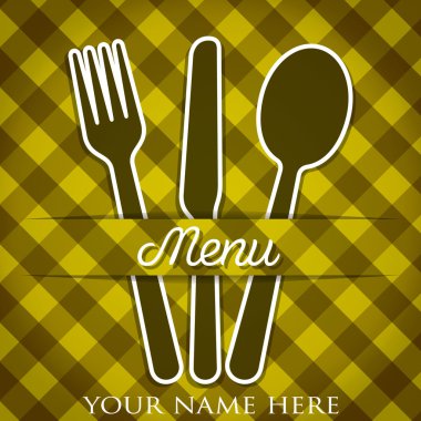 Green Cutlery theme checkered paper cut out menu in vector format. clipart