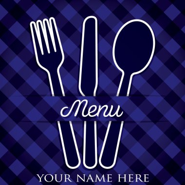 Cutlery theme checkered paper cut out menu in vector format. clipart