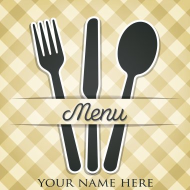 Cutlery theme checkered paper cut out menu in vector format. clipart