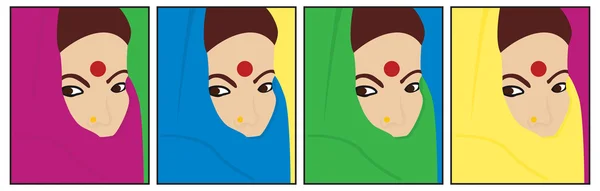Indische Frau in einer Reihe von bunten Saris im Vektorformat. — Stockvektor