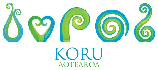 Un conjunto de adornos de rizos Maori Koru de vidrio . — Vector de stock