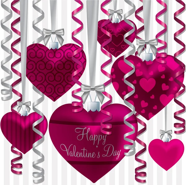 Curling ribbon heart bauble Happy Valentine's Day card in vector format. — Stock Vector