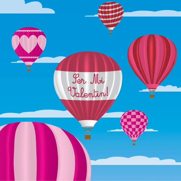 Valentýnský horkovzdušné balóny ve španělštině — Stockový vektor